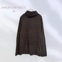 アメリカンホリック　タートルネック長袖　カットソー　薄手　ボーダー柄　カジュアル