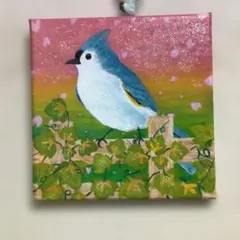 白鳥のアクリル画 ポストカードサイズ アクリル絵の具 原画 絵画