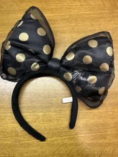 ミニーカチューシャ黒金ドット