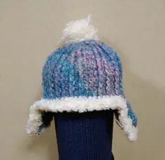 ニット帽 耳当て・ポンポン付（水色/ピンク）