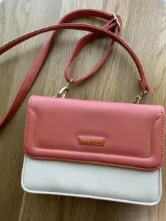 ピンク/ホワイト フラップショルダーバッグ　財布