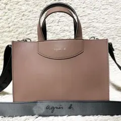 美品　agnes b. ハンドバッグ 2way ロゴ　ジャガード　斜め掛け　革