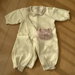 petit main 猫ポケットロンパース クリーム色