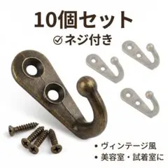 1034☆青古銅 壁掛けフック 10個セット ネジ付 アンティーク調 DIY収納