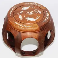 【美品】花梨 無垢 螺鈿細工スツール/椅子 飾り台/花台　太鼓型椅子 美品】花梨 無垢 螺鈿細工スツール/椅子 飾り台/花台 太鼓型椅子