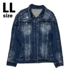 Gジャン デニムジャケット 濃紺 XL 春アウター 古着 ダメージデニム メンズ