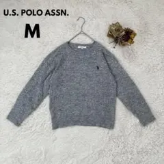 【U.S. POLO ASSN. 】ワンポイント刺繍グレーニットM ケーブル編み