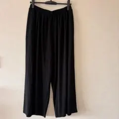 新品　ユニクロ　ギャザーワイドパンツ　L 黒　カットソー素材　ウエスト総ゴム