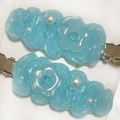 【3】ホイップデコ ヘアクリップ 前髪クリップ ブルー 花 青 ヘアピン