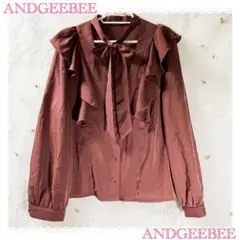 ANDGEEBEE ボウタイ フリル ブラウス ボルドー 長袖