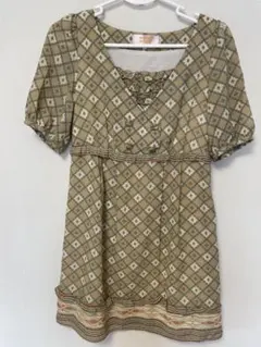 minimum minimum 幾何学模様 半袖ワンピース ベージュ系
