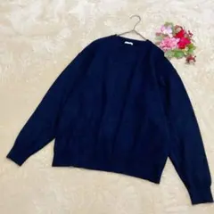 【GUジーユー】スウェットライククルーネックセーター メンズ 長袖 ブラック M