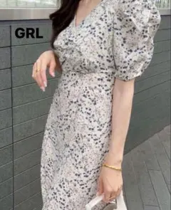 花柄バックリボンVネックワンピース mc015