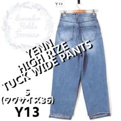 YENNハイライズタックワイドデニムパンツY13〇イエン切替肉厚ダメージ加工古着のサムネイル