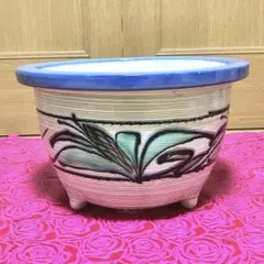 大型 陶器鉢 植木鉢 千段彫り 三本脚 ☆信楽焼