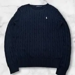 近年タグ✨ポロラルフローレン ケーブルニット セーター ネイビー M 刺繍 人気