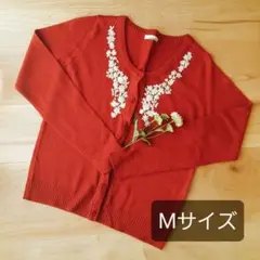 OLIVE des OLIVE　花柄刺繍　ニットカーディガン　レッド