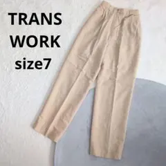 トランスワーク ▶ スラックス サイズ7 淡黄色 センタープレス ウール100%