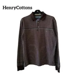 HenryCottons ヘンリーコットン　ポロシャツ　L　茶　白ライン　ゴルフ