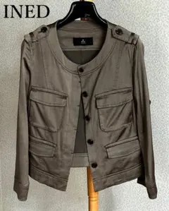 イネド　INED　ノーカラー　綿混　ジャケット　７号　日本製　ライトブラウン