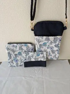 花柄ポーチ3点セット　ショルダーバッグ　ティッシュケース　財布　小物入れ