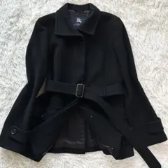 【美品】バーバリーロンドン　アンゴラ混　ショート　ベルテッドコート　黒　L相当