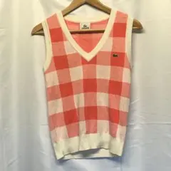 LACOSTE ラコステ　ニット　ベスト　綿　コットン　チェック　ピンク　42