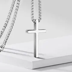 十字架 クロスネックレス シルバー チェーン60cm チタン　アレルギー対応