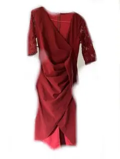 ワインレッド レース半袖ドレス