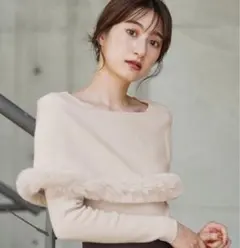 Noela ファートリムカラーニット オフホワイト