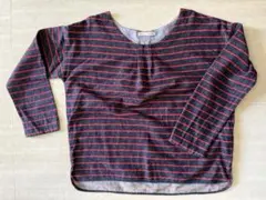 ★ボーダー　カットソー　長T ブルー　紺　赤　rライン　M 春秋　縞