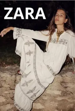 ZARA 刺繍入り白マキシドレス　ワンピース　M