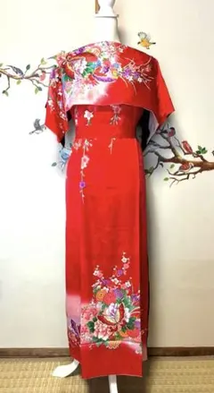 着物　女児祝い着　リメイク　ロングワンピース　ポンチョストール　セット　ゆったり