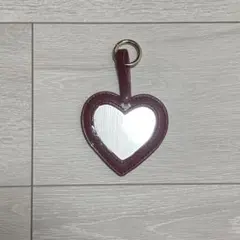 ハート型レザー風キーホルダー ミラー付き　バッグチャーム