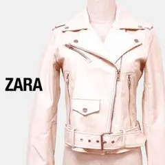 美品 ザラ フェイクレザーライダース ベルト付 ダブル XS アイボリー