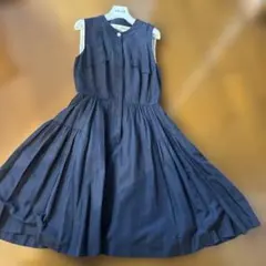 FOXEY フォクシー シルク混　前開きワンピース　ネイビー　美品のサムネイル