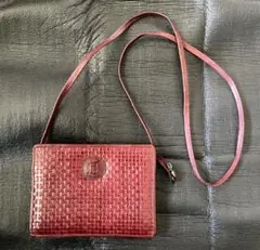 フェンディ　バーガンディ　レザー 編み込みショルダーバッグ