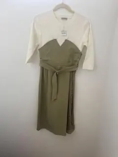 オリーブグリーン ベルト付きワンピース