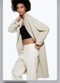 ザラ ポケット付ロングコート　ベージュ系