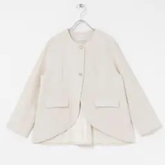デプレ リネンファブリックコンビ ショートニットジャケット - メルカリ