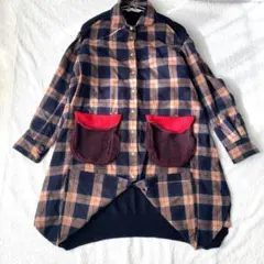 ♪【ツモリチサト】ニットドッキングシャツワンピース フランネル 異素材 M