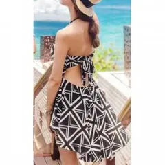 【ワンピース＋パンツでこの価格？！】オルテガ柄　ホルターネック　フィッシュテール