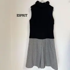 ESPRIT ワンピース 38 黒 タートル ニット 千鳥柄 上品 切替ワンピのサムネイル