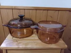 耐熱ガラス VISION 両手鍋 CORNING アンバーカラー 2個セットのサムネイル