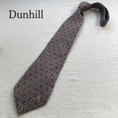ダンヒル ネクタイ 総柄 朱色 水色 ペイズリー調 シルク100%【n7601】