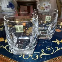 HOYA　最高級　底面菊繋ぎ紋　スリットカット　ロックグラス　激レア品 HOYA 希少クラシカルカット菊繋笹の葉底菊ロックグラスペア