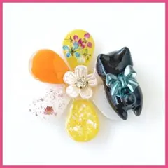 No.2683ハンドメイド ヘアゴム レジン ドライフラワー 黒猫ちゃん