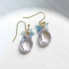 ピンクアメシスト（ほんのりシトリン入り）コンケーブカット✳︎天然石ピアスイヤリング
