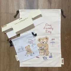 値下げ！【未使用】東京ディズニーシー　ダッフィー　巾着2点セット　総柄
