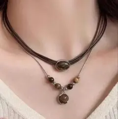 【 2本セット】ブラウンストーン エスニック ボヘミアン　ビーズネックレス